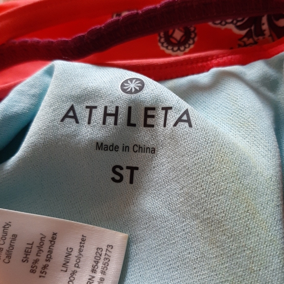 Athleta Orange Paisley Side-Scrunch Tankini Top size ST (Small Tall) - Picture 2 of 15